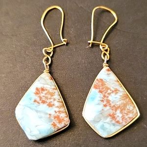 Natural Semi-Precious Stones Drop Earrings Coastal Blue & Brown